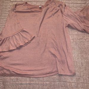 Never worn blush shirt with ruffle sleeve detail